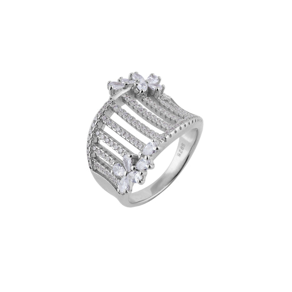 Wide Pave Bar and Floral Silver Ring for her