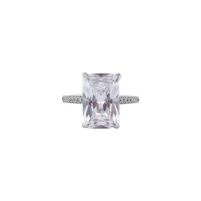 Radiant Cut CZ Pave Accent Silver Ring for her