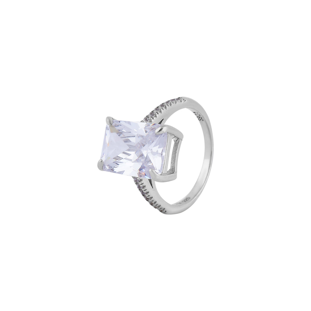 Radiant Cut CZ Pave Accent Silver Ring for her