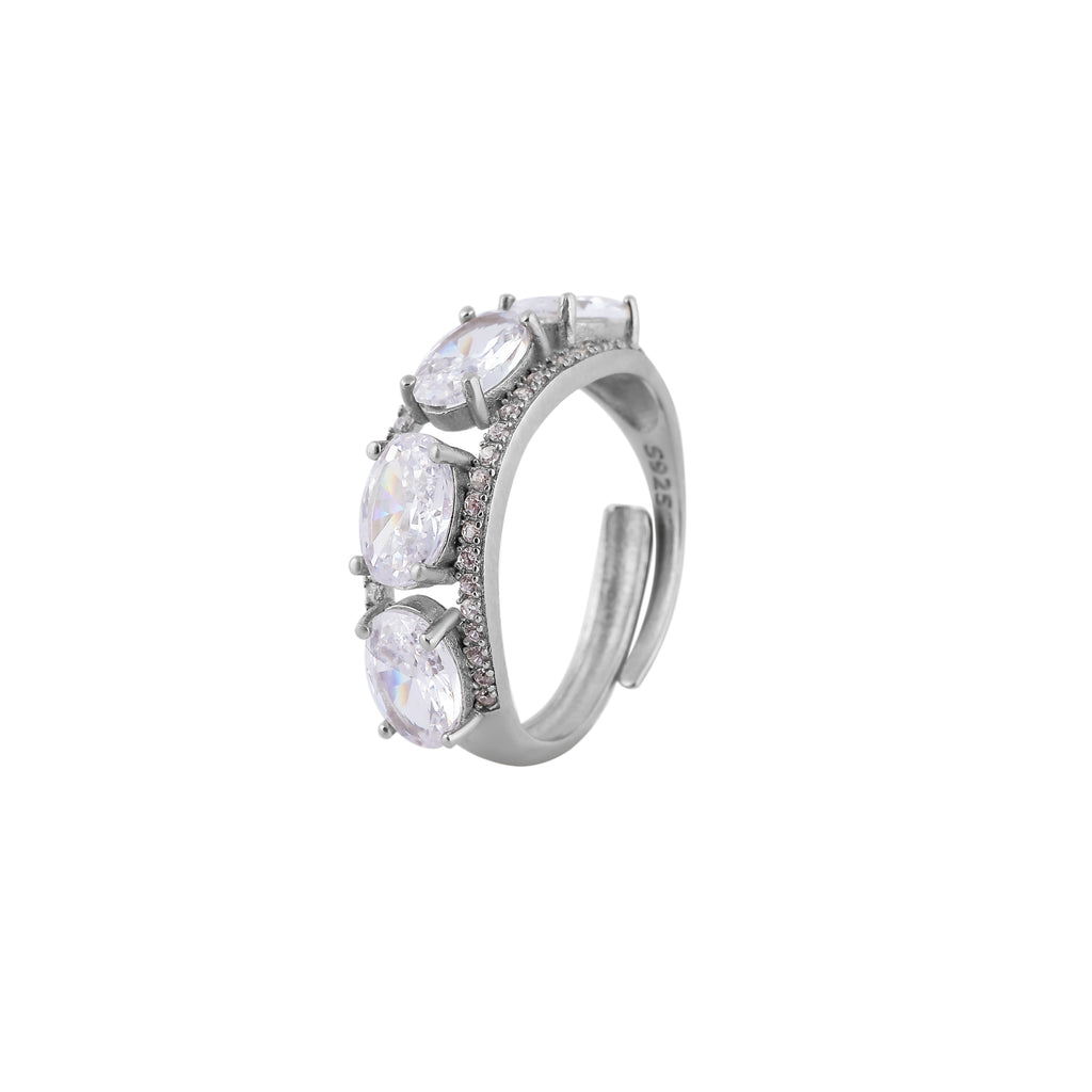 Three Oval Halo CZ Silver Ring for her