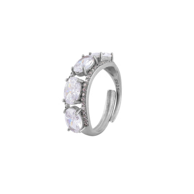 Three Oval Halo CZ Silver Ring for her