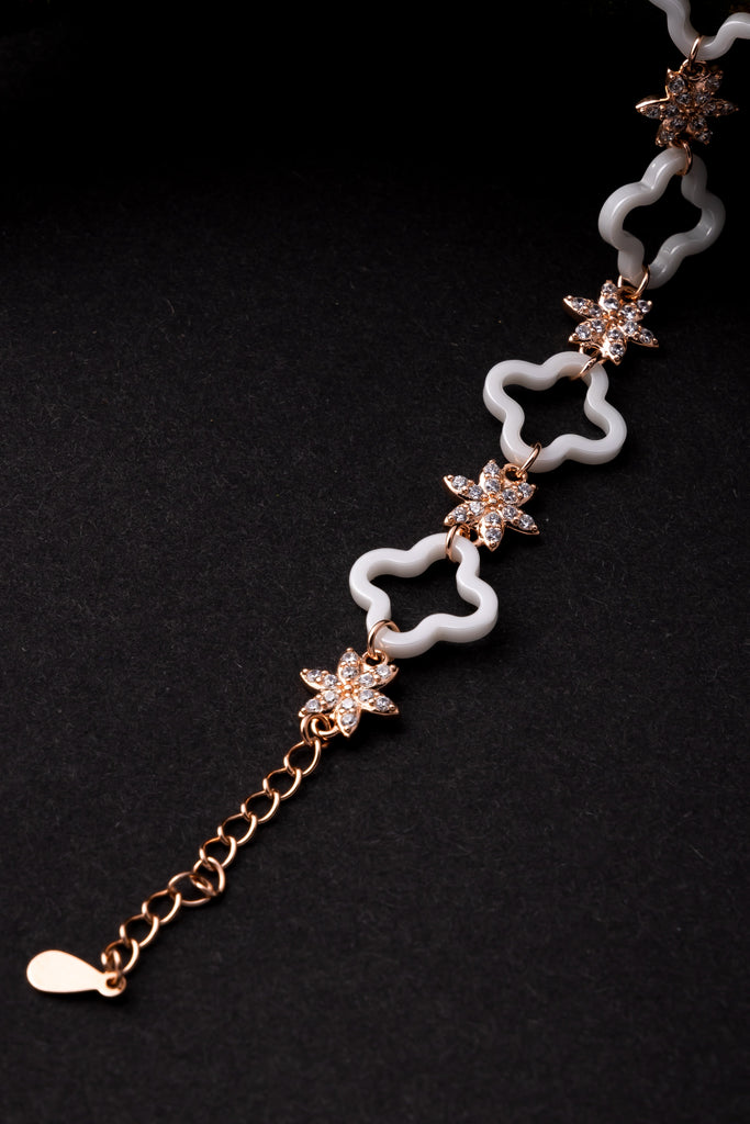 Rose Gold and White Enamel Floral Bracelet