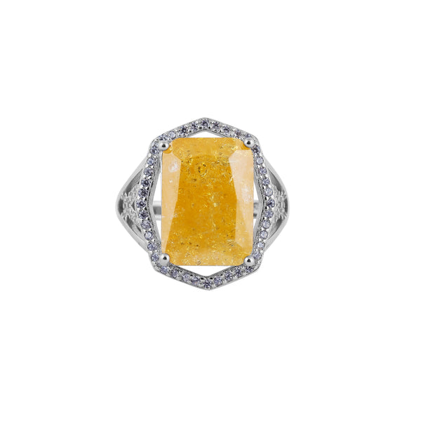 Yellow Gemstone Pave Halo Silver Ring for her