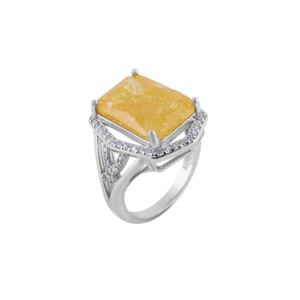Yellow Gemstone Pave Halo Silver Ring for her