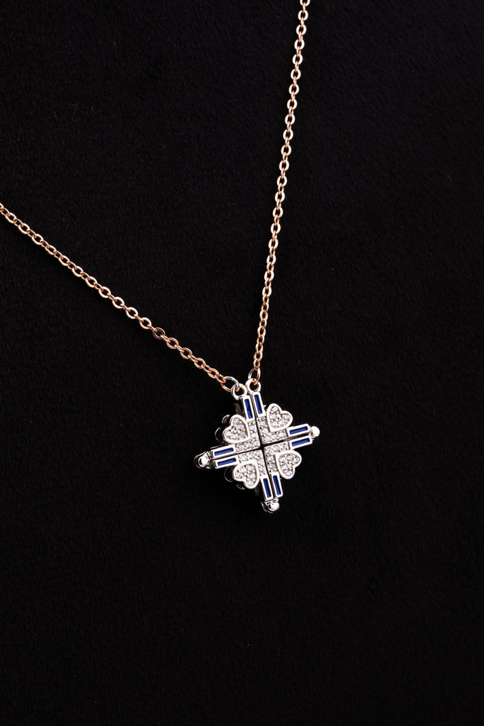 Elegant Heart and Sapphire Cross Pendant Necklace