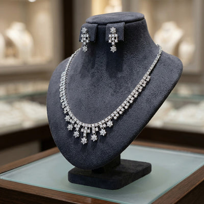 Flâneur Floral CZ Silver Necklace Set | 92.5 Sterling Elegance