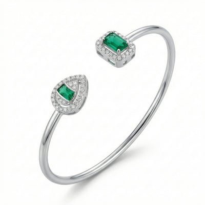 92.5 Fine Silver Minimalist Emerald Zirconia Open Cuff Bracelet