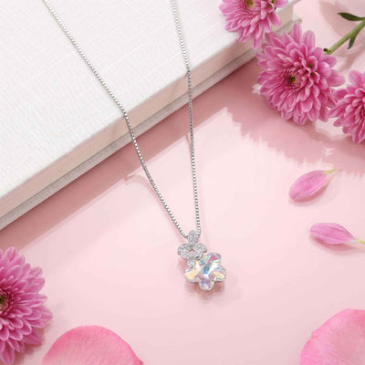 Crystal Flower Fine Silver Pendant Necklace for Women