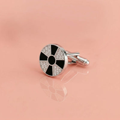 Astro Geometric Enamel and Crystal Sterling Silver Cufflinks