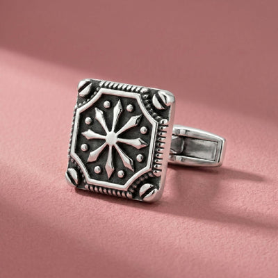 Vintage Starburst Oxidized Sterling Silver Square Cufflinks