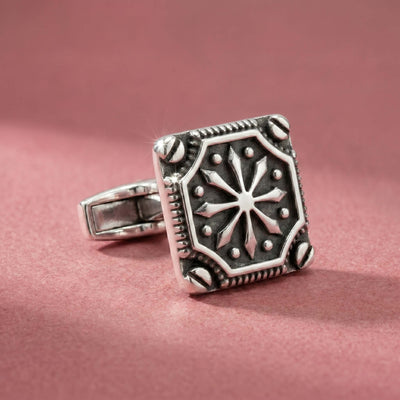 Vintage Starburst Oxidized Sterling Silver Square Cufflinks