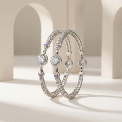 Celestial Solitaire Halo Silver Bangles