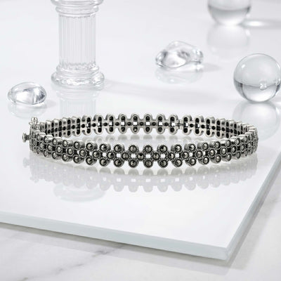 Vintage Floral Marcasite Silver Kada