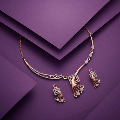 Rose Gold Architectural Peacock Necklace Set