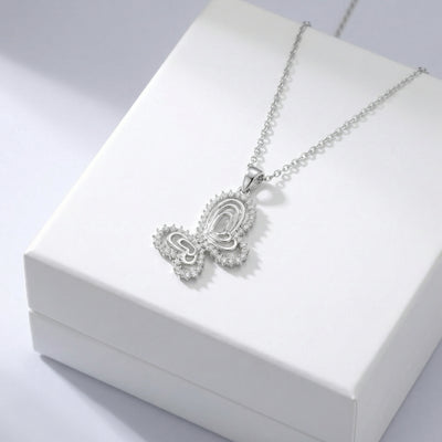 92.5 Fine Silver Sparkling Zirconia Butterfly Filigree Pendant