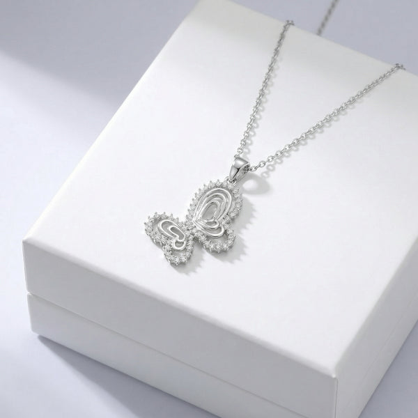 92.5 Fine Silver Sparkling Zirconia Butterfly Filigree Pendant