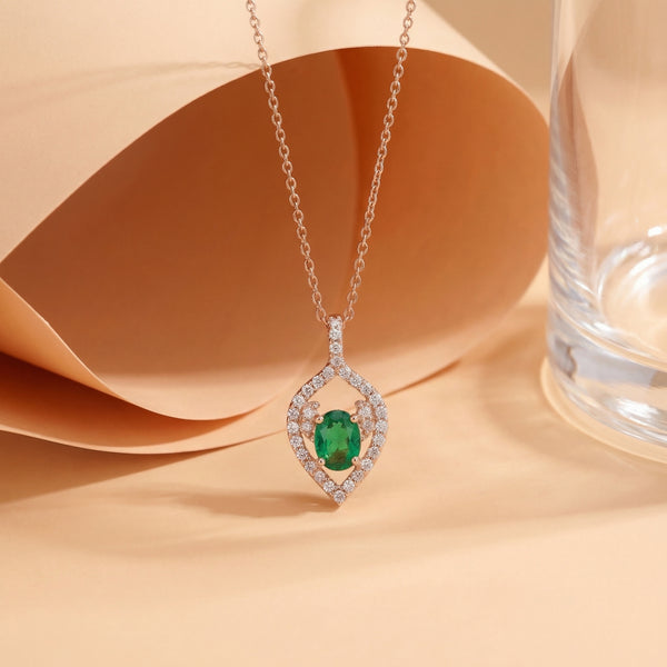 92.5 Fine Silver Emerald Zirconia Marquise Halo Pendant