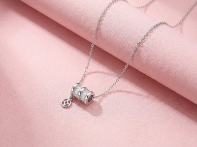 92.5 Fine Silver Sparkling Triple-Band Zirconia Barrel Pendant