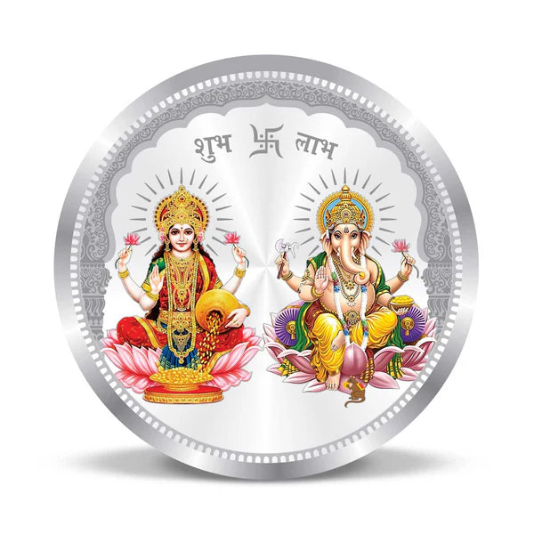 Silver-Plated Lakshmi Ganesh Coin – Auspicious Gift for Festivals & Pooja