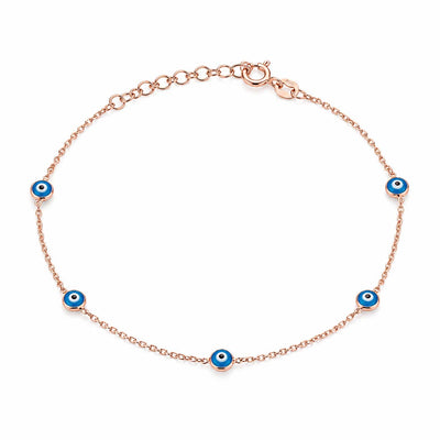 Blue Evil Eye Rose Gold Anklet – Adjustable Protection Charm Anklet