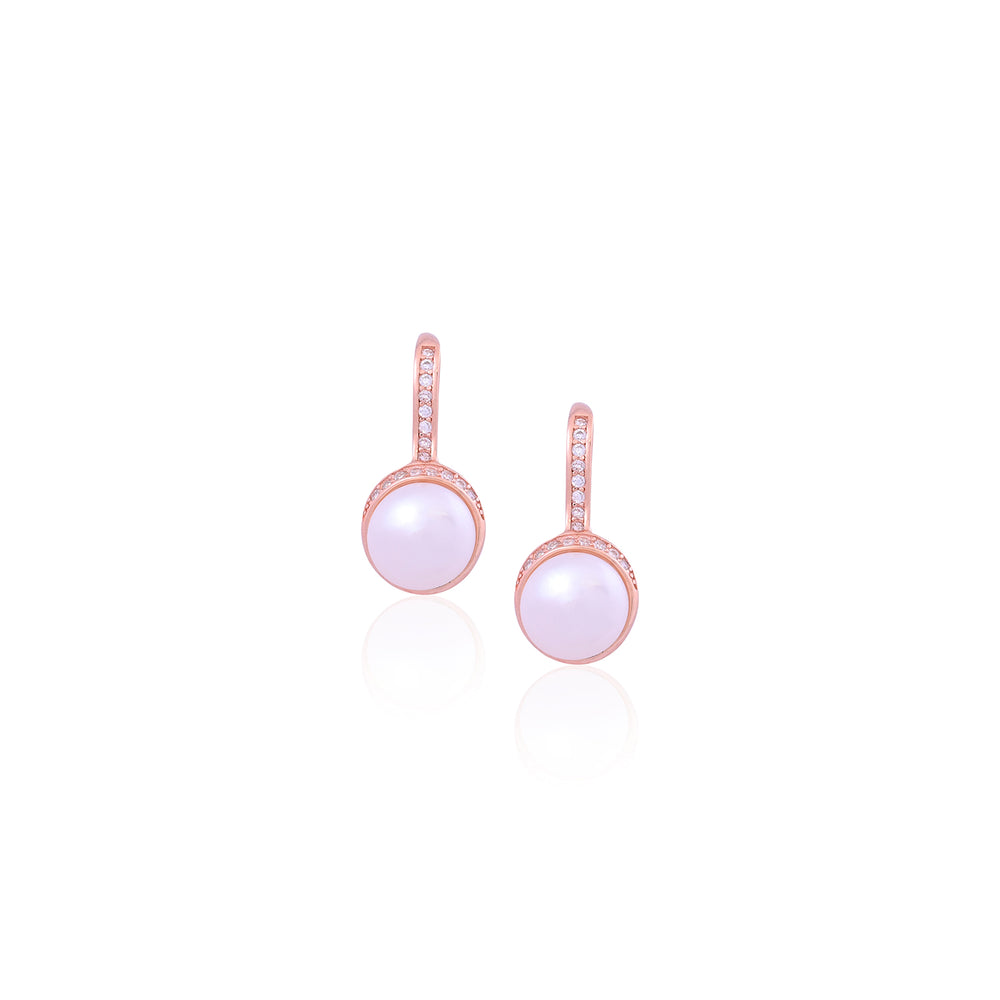 Silver Blush Pearl Huggies Earrings