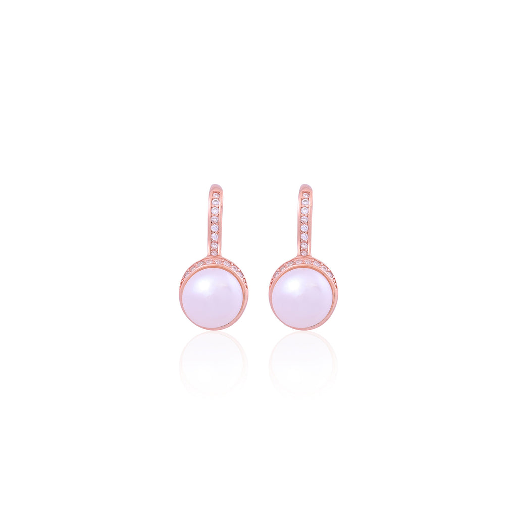 Silver Blush Pearl Huggies Earrings