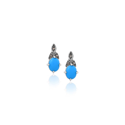 Silver Vintage Blue Stone Earrings for Her