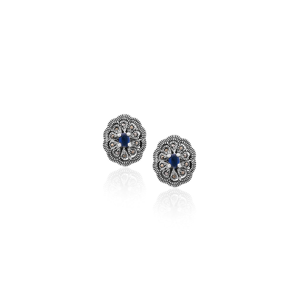 Silver Sapphire Bloom Earrings