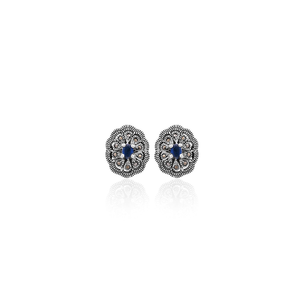 Silver Sapphire Bloom Earrings