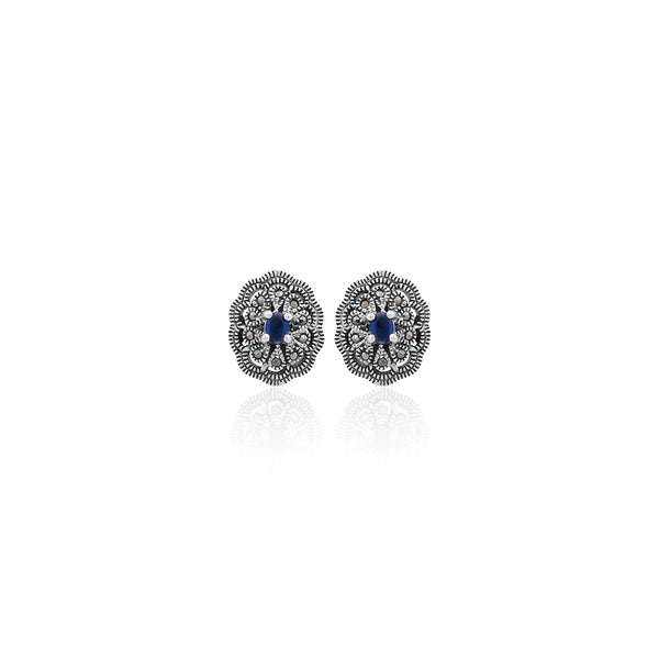 Silver Sapphire Bloom Earrings