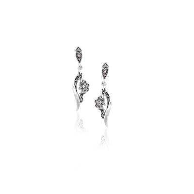 Silver Vintage Floral Dangle Earrings