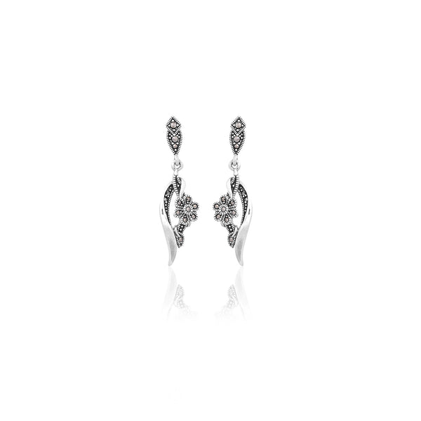 Silver Vintage Floral Dangle Earrings