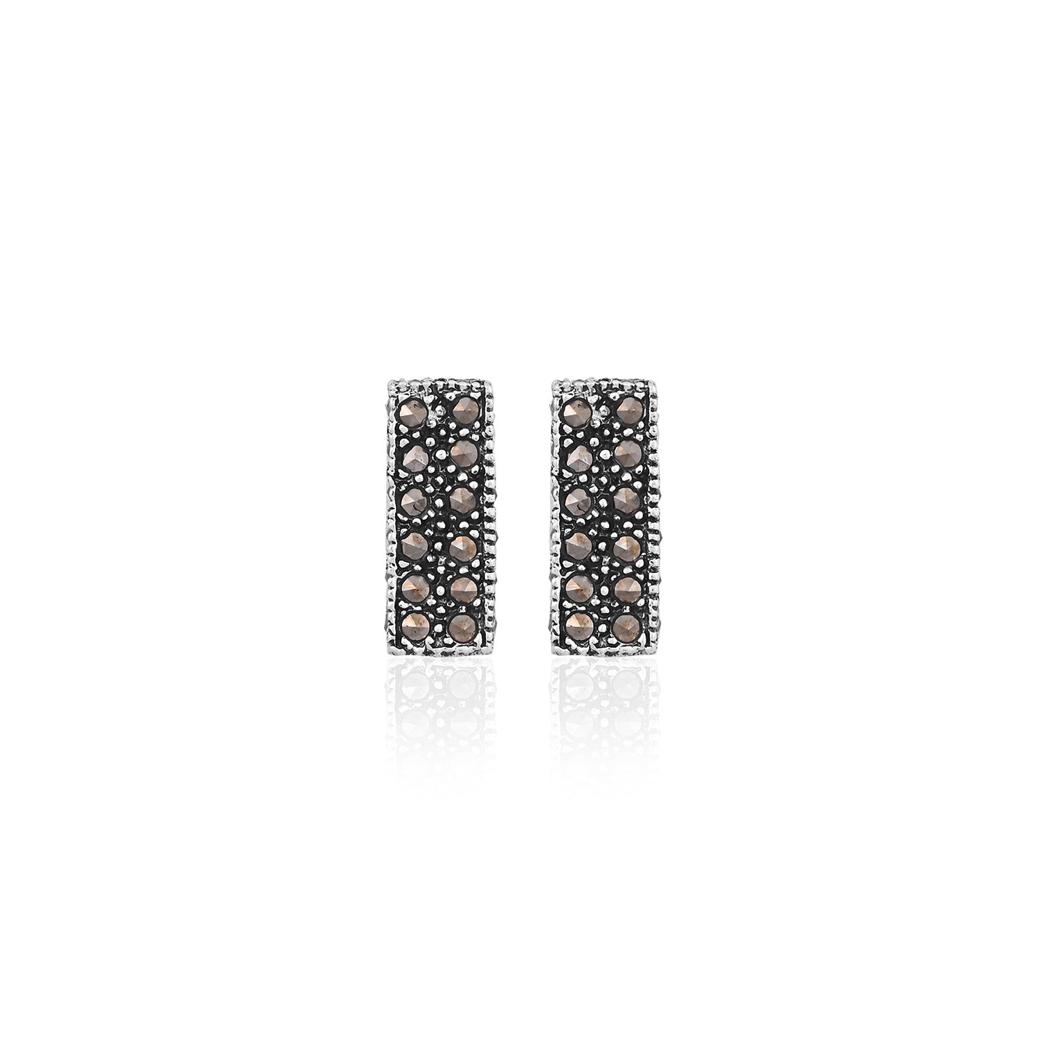 Modern Geometric Black Stone Studs - Flâneur Global® | FG | 925 Fine Silver Jewelry & Accessories 