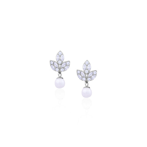 Elegant Leaf & Pearl Drop Earrings