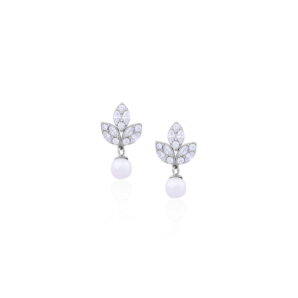 Elegant Leaf & Pearl Drop Earrings