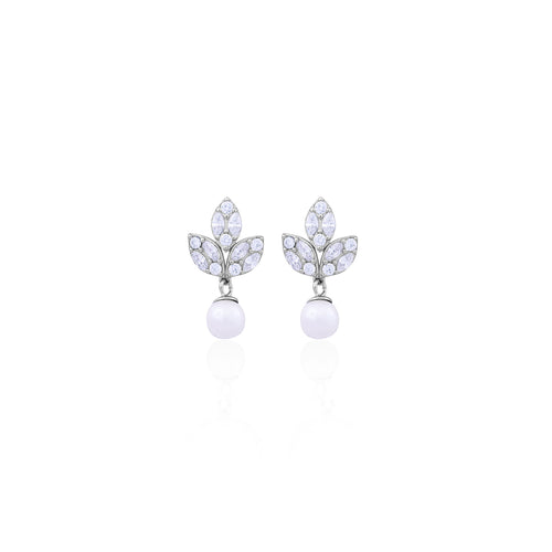 Elegant Leaf & Pearl Drop Earrings