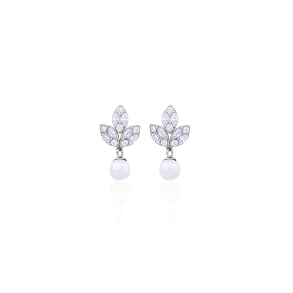 Elegant Leaf & Pearl Drop Earrings