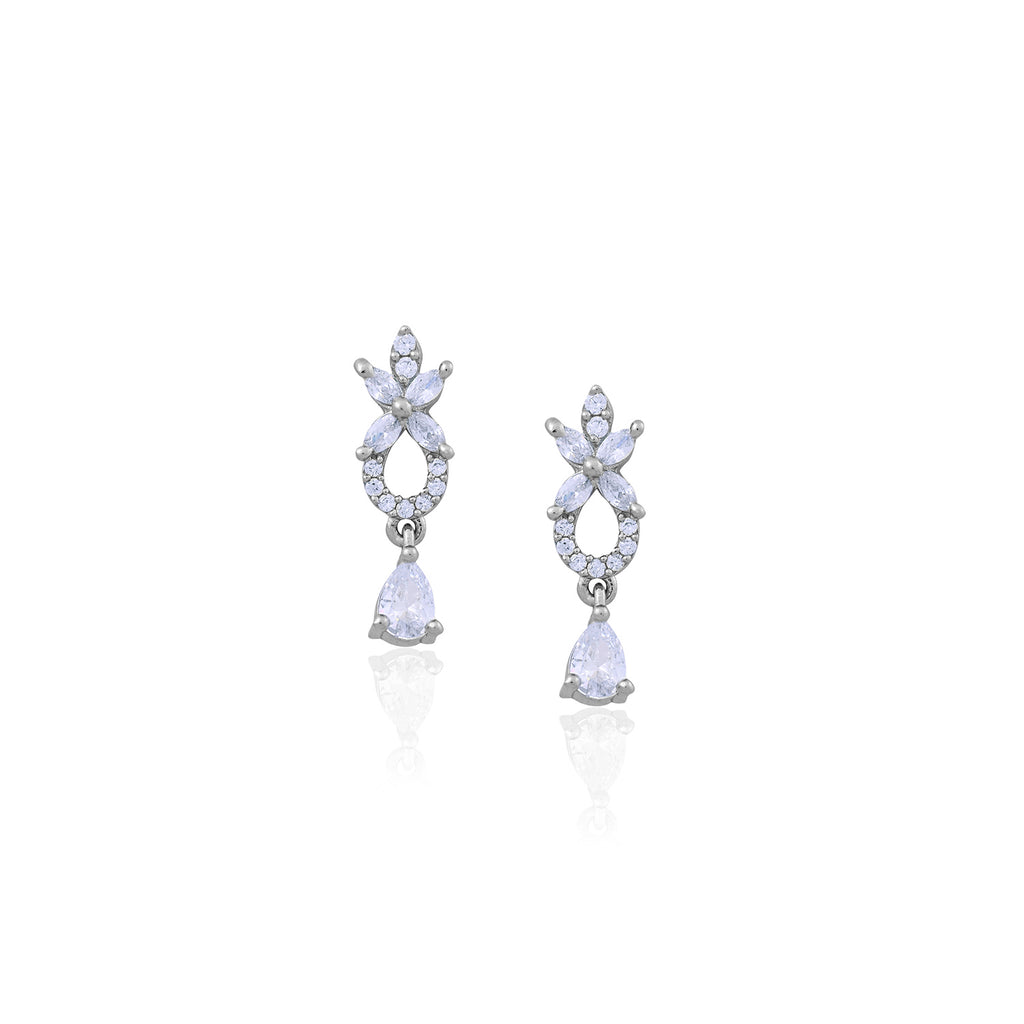 Silver Elegant CZ Teardrop & Marquise Drop Earrings