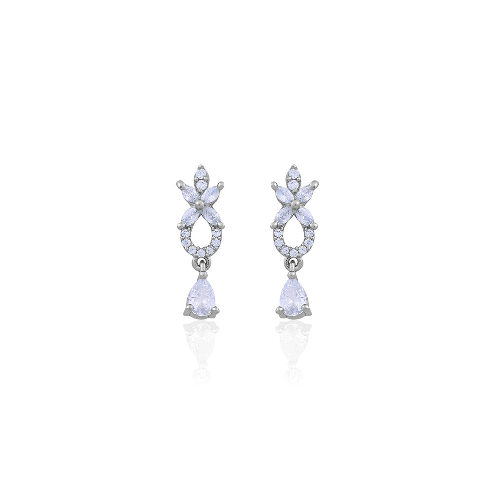 Silver Elegant CZ Teardrop & Marquise Drop Earrings