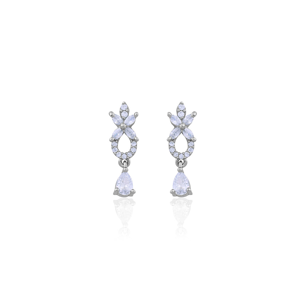 Silver Elegant CZ Teardrop & Marquise Drop Earrings