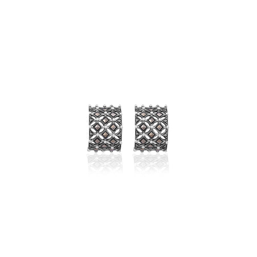 Silver Vintage Lattice Hoop Earrings