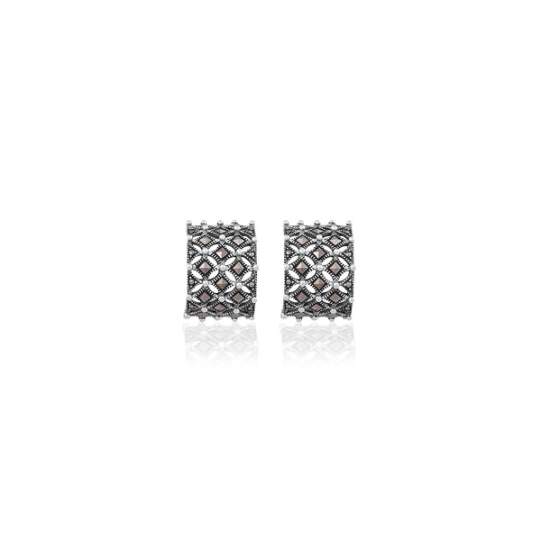 Silver Vintage Lattice Hoop Earrings