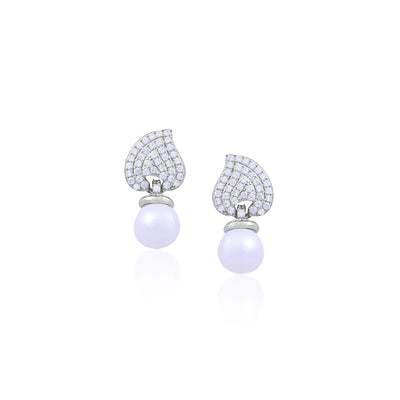 Pearl Elegance Leaf Stud Earrings