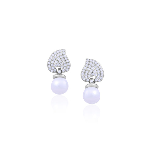 Pearl Elegance Leaf Stud Earrings