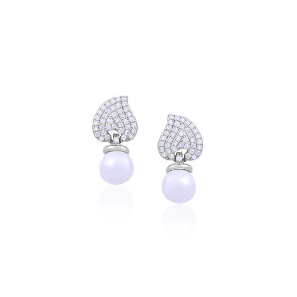Pearl Elegance Leaf Stud Earrings