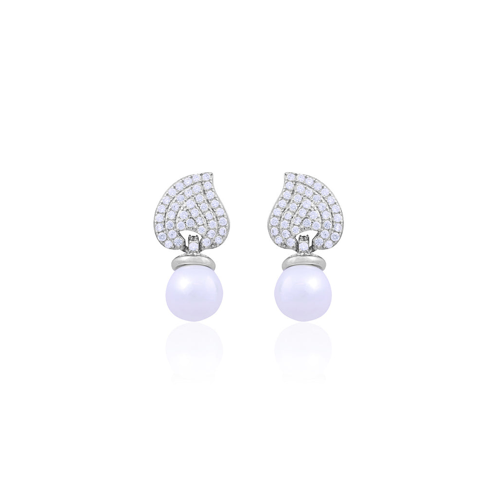 Pearl Elegance Leaf Stud Earrings