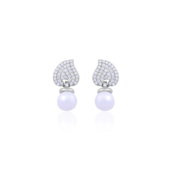 Pearl Elegance Leaf Stud Earrings