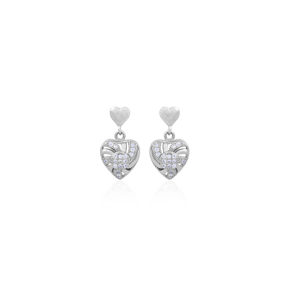 Silver Heart Charm Dangle Earrings for Her