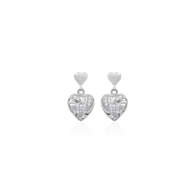 Silver Heart Charm Dangle Earrings for Her