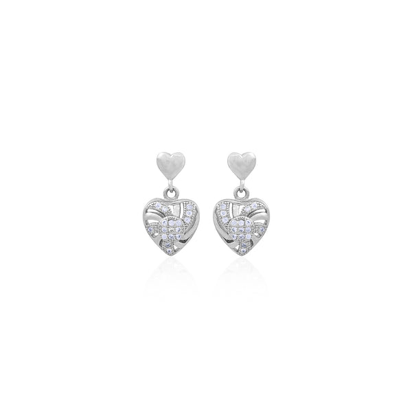 Silver Heart Charm Dangle Earrings for Her